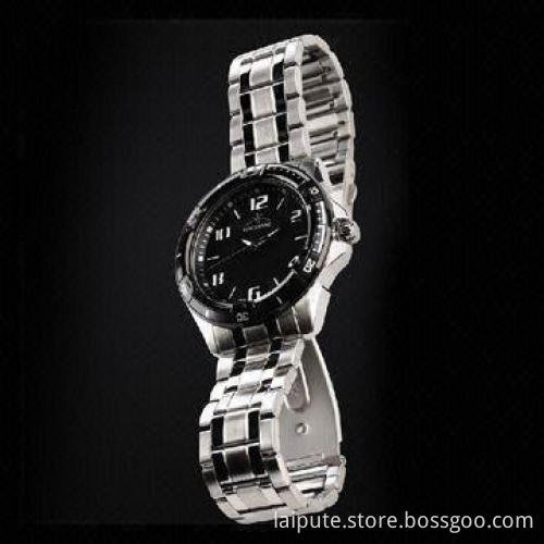 Mens Wristwatch, Made of Luminous Stainless Steel Material, with Black Dial